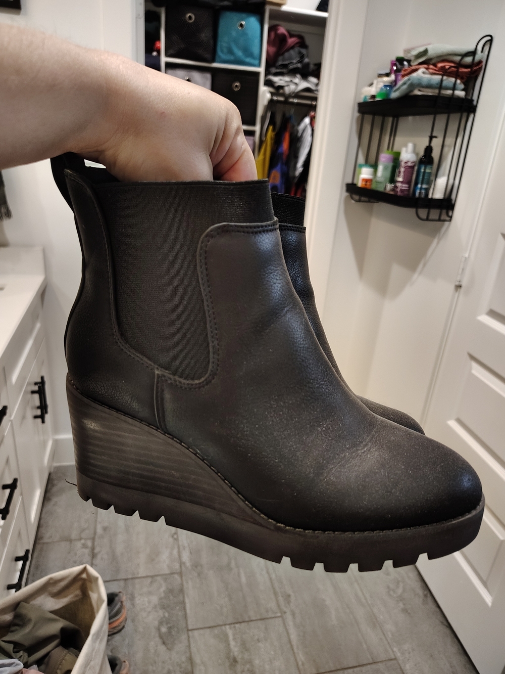 Crown Vintage Black Wedge Ankle Booties